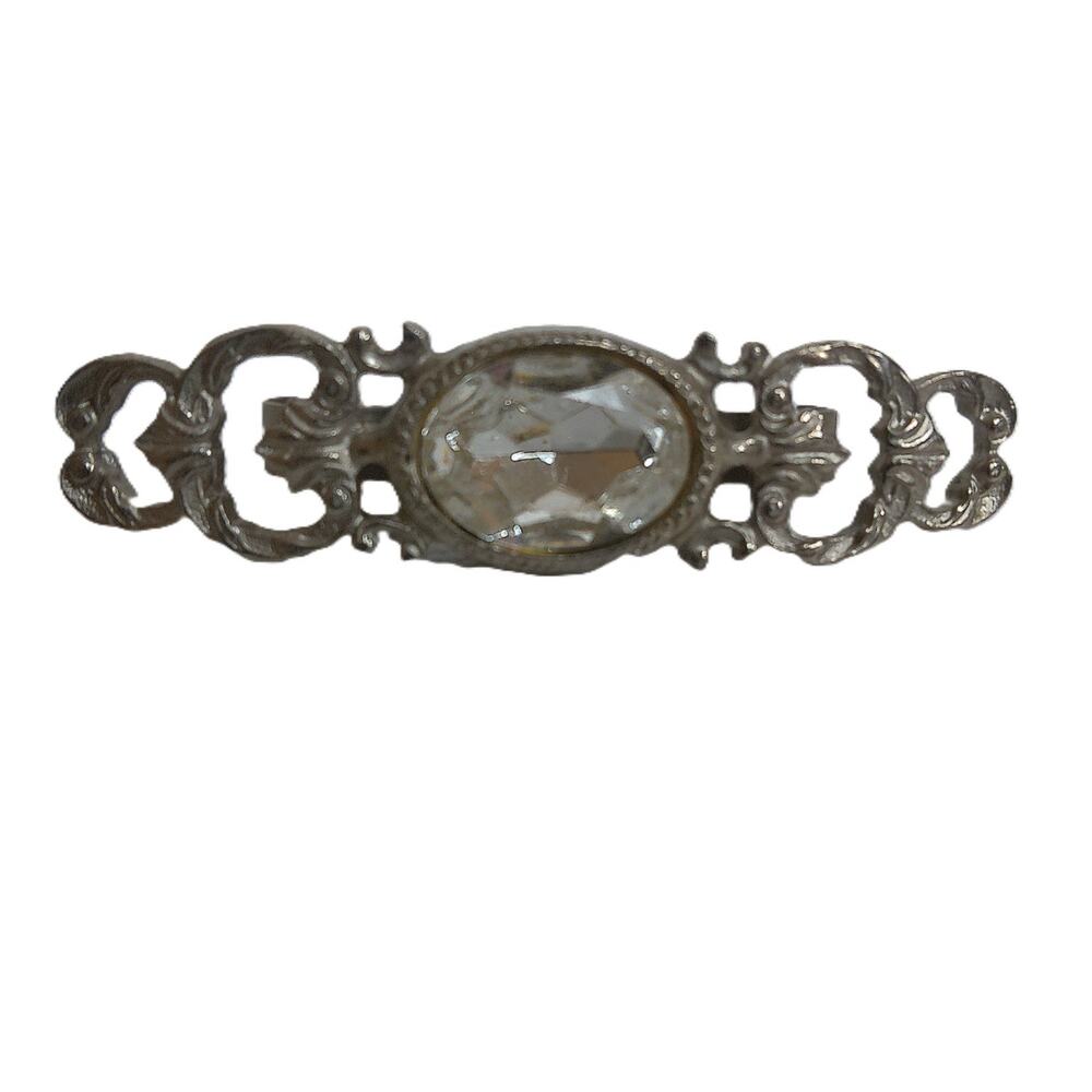 Vintage Ornate Silver Tone Rhinestone Scarf Clip Dress Loop 3 Inch - Picture 1 of 5